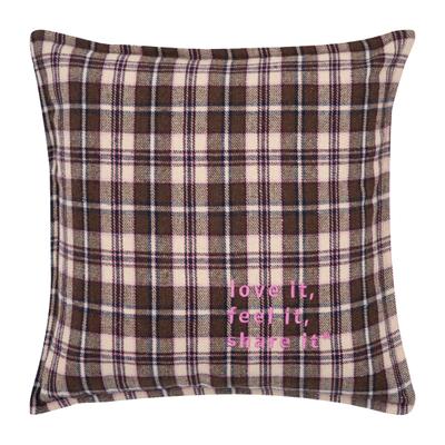Dekokissen PAD "TARTAN, Made in Europe", braun (braun, pink, kariert), B:45cm L:45cm, Polyester, Dekokissen_Sitzkissen_Kissenhüllen, Kissenhülle ohne Füllung, Karo-Design, 1 Stück, 45x45 cm