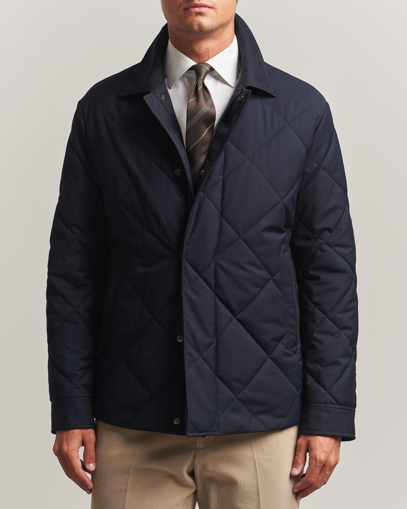 Canali Quilted Country Coat Navy men 48 Blå