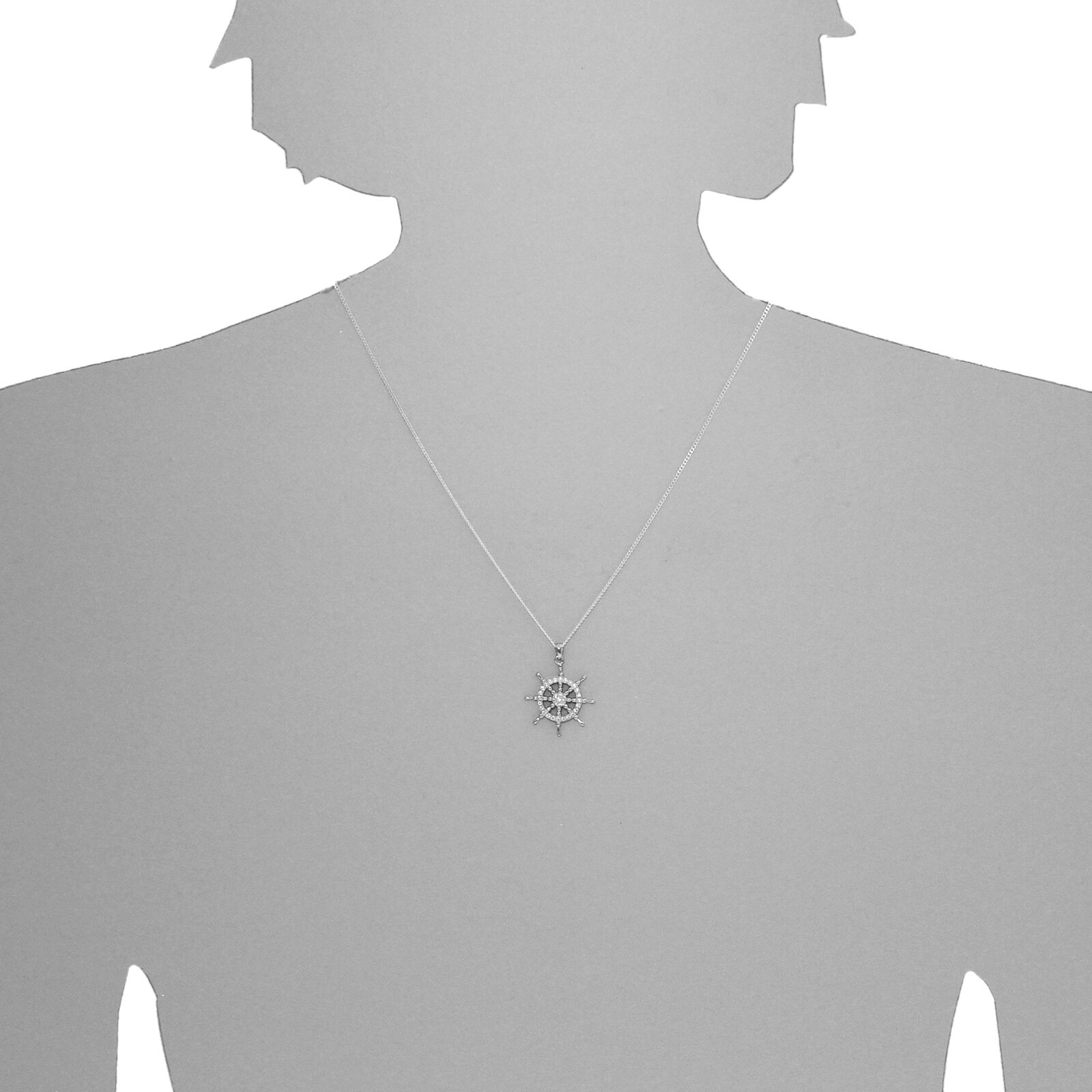 Kette mit Anhänger OSTSEE-SCHMUCK "- Steuerrad - Silber 925/000 - Zirkonia" Gr. 60, silber (silber 925, silberfarben, weiß), Schmuck_Sets, Damen, 60, Silber 925 (Sterlingsilber), Kette mit Anhänger