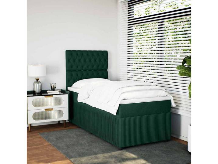 furnicato Bett 200 x 80 cm Boxspringbett Dunkelgrün Samt mit LED-Lichtern (1-tlg), Höhenverstellbares Einzelbett mit LED-Lichtern und USB-Anschluss