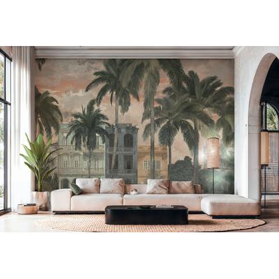 Vliestapete A.S. CRÉATION "Cuba II Vintage Havana Palms Fototapete", bunt (gelb), B:3,71m L:2,8m, Vinyl, Vlies, Tapeten, Tropisches Stadtmotiv mit Palmen und architektonischem Flair