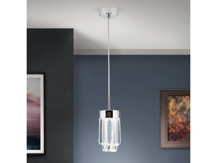 ORION Kristall Hängeleuchte Prism, dimmbar, chrom / silber, für Wohn- / Esszimmer, Kristall