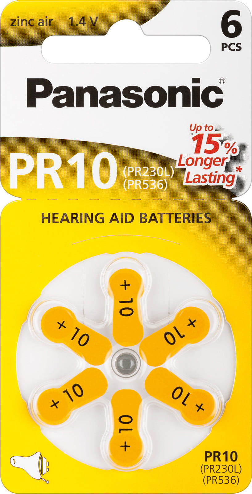 Panasonic PR 10 batterijen voor hoortoestellen, 6 stuks