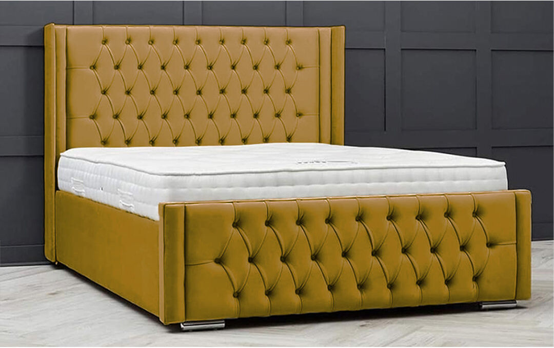 Ophelia & Co. Lucio Velvet Upholstered Bed Frame - Curved Headboard, Sprung Slatted Base Mustard Single (3')
