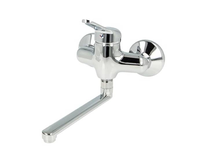 tecuro Wand - Spültischarmatur, glanzverchromt, SONDERAUSFÜHRUNG mit Stichmaß 100 mm, mit Auslauf 160 mm
