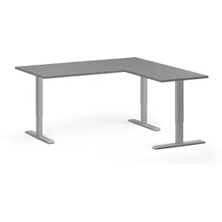 Höhenverstellbarer Eckschreibtisch, 3 Motoren, 74-121 cm, L/R, Tischplatte 160x160 cm, graues Metallgestell, Graphit