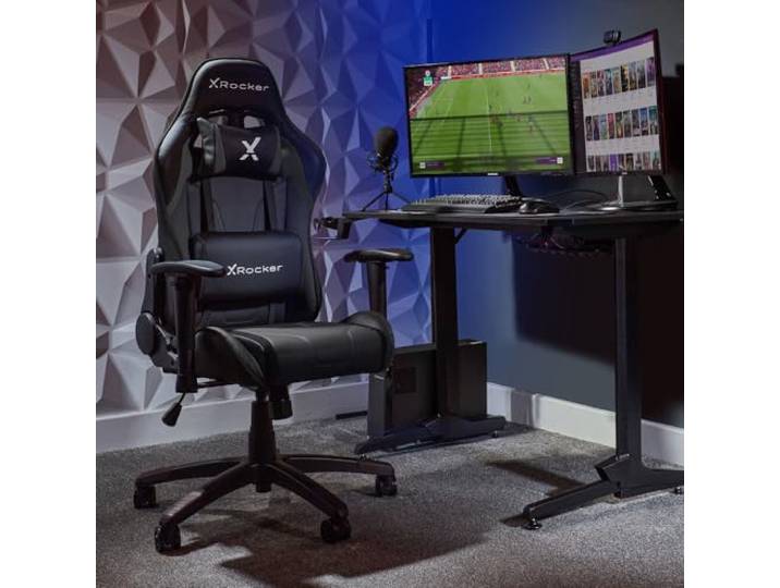 X-Rocker Agility Gaming-Stuhl, Renn-Computerstuhl für Kinder und Junioren, Drehstuhl, ergonomischer PC-Stuhl mit hoher Rückenlehne, Kopfstütze und Lendenwirbelstützkissen, höhenverstellbar, Schwarz