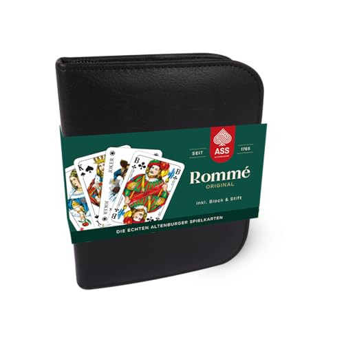 ASS Altenburger Rommé kaartspel in zwart en wit leren etui