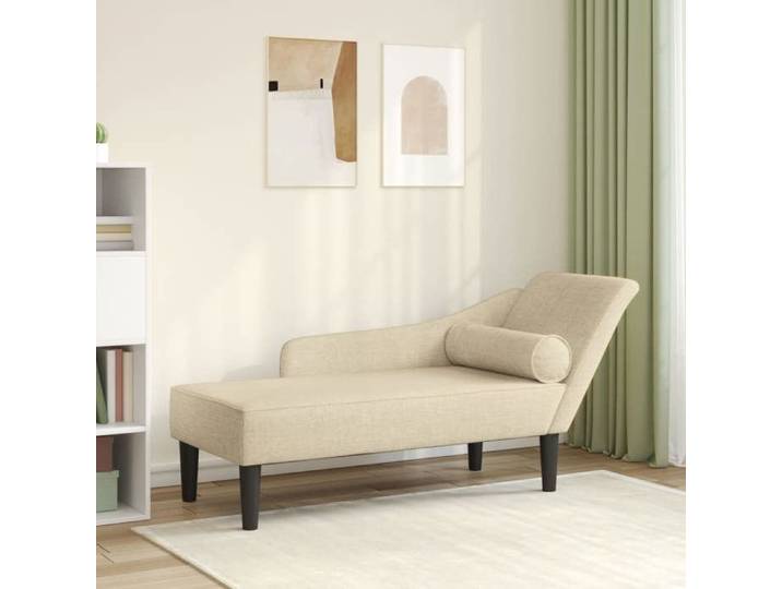 Chaise longue avec coussins crème tissu 4007602