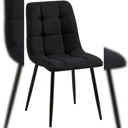 Décoshop26 - Esszimmerstuhl x1 mit quadratischen Ziernähten aus schwarzem Stoff und schwarzem Metall 10_0002139 10_0002139