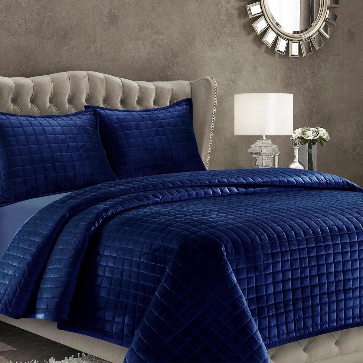 Dekbedset Quilt van Fluweel - 2-delige Gequilte Sprei voor Slaapkamer Decoratie - Marineblauw