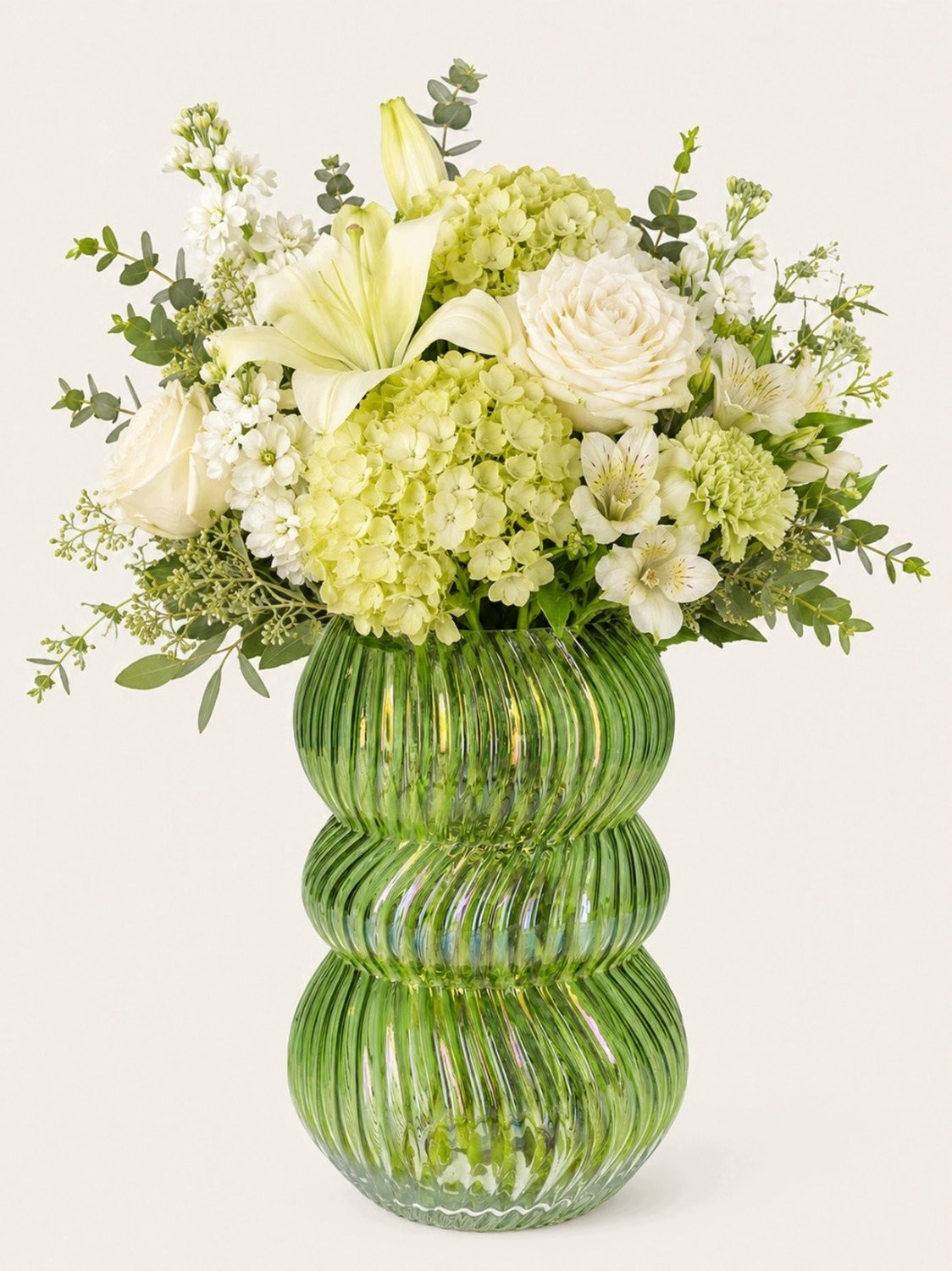 Glazen Vaas Groen-Parelmoer Transparant, Hoogte: 24 cm