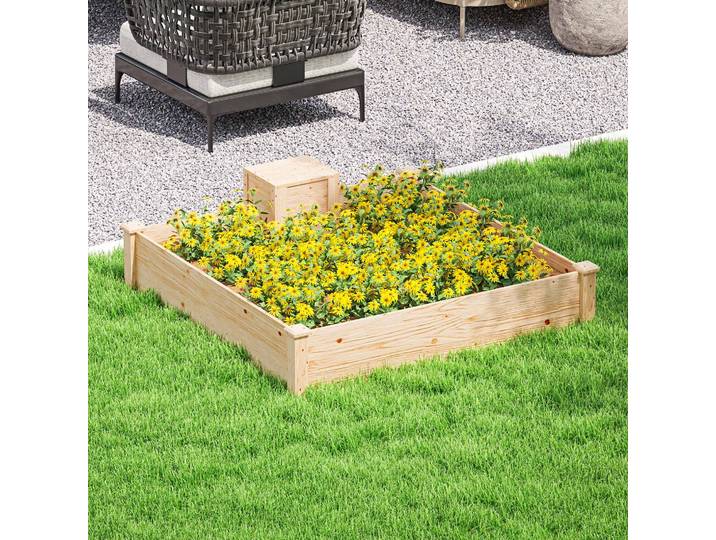 Outsunny Jardinière Carrée Bois Naturel 123x123x25,5cm