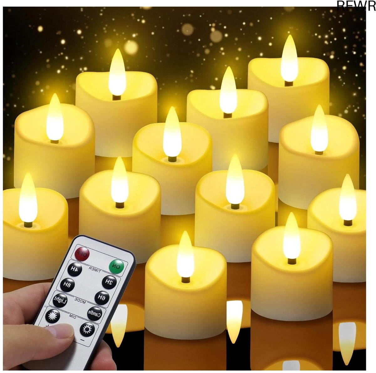 Set van 12 witte vlamloze ledkaarsen met timer voor decoratieve verlichting