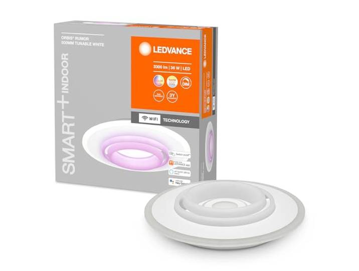 LEDVANCE ORBIS RUMOUR SMART+ WiFi\, Ø 50cm\, plafonnier LED rond dimmable pour l'intérieur\, 32W\, température de couleur 2700-6500K\, 3300 lumen\, 2 LED RGB module\, luminaire design\,blanc