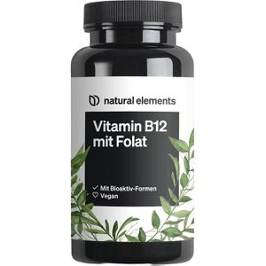 natural-elements Vitamin-B mit Folat, 180 Tabletten, Vitamin B12 + Folsäure, vegan, 1 Tablette täglich
