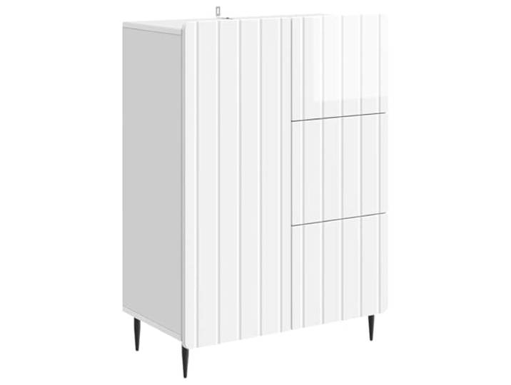 HGFDVCMR Sideboard Hochglanz Weiß 66x34,5x91,5 cm Kommode Schrank Kompakter Anrichteschrank für Esszimmer und Wohnzimmer mit 3 Schubladen und Metallbeinen für flexible Ordnung.