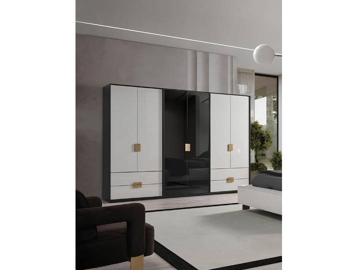 Xlmoebel Kleiderschrank XLMOEBEL Kleiderschrank in Schwarz-Weiß mit 16 Regalfächern (Kleiderschrank, 1-St., Kleiderschrank) Made in Europa