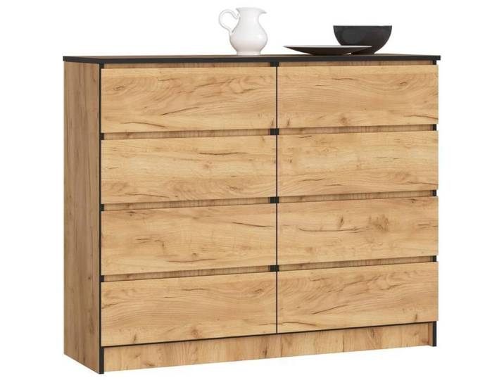 Commode AKORD K120 Chêne Craft 120 cm 8 tiroirs façade Chêne Craft 120x40x99 cm