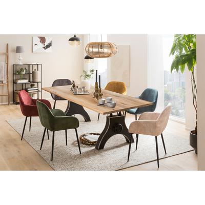 Esstisch SIT "Cleveland aus Wildeiche mit A-Metallgestell & Deko-Kurbelrad", beige (natur, schwarz, schwarz, natur), B:200cm H:74cm T:100cm, Wildeiche geölt, Metall, Tische, Esstisch, 40 mm starke Wildeichenplatte aus durchgehenden Lamellen