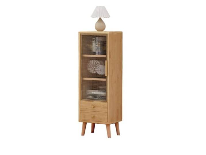 YHxFlux Küchenschrank Holzbodenschrank mit Glastür und seitlichem Stauraum Lagerung(Natural)