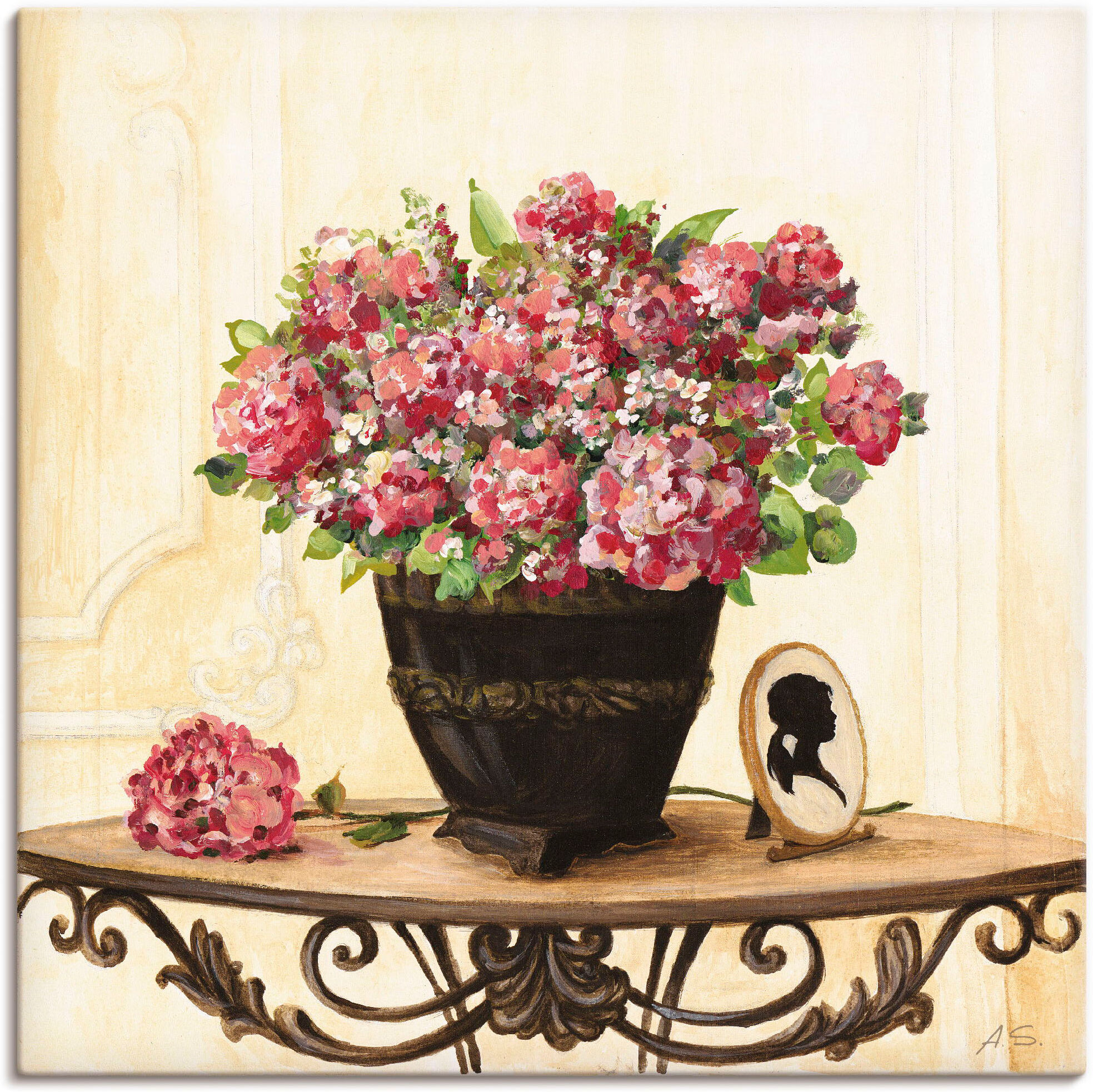 Leinwandbild ARTLAND "Bouquet von roten Hortensien", beige (farbe bild(er): naturfarben), B:70cm H:70cm, Bilder, Leinwandbild, auf Holzrahmen gespannt farbe bild(er): naturfarben B/H/T: 70cm x 70cm, Leinwandbild Arrangements quadratisch, 1 Stk.