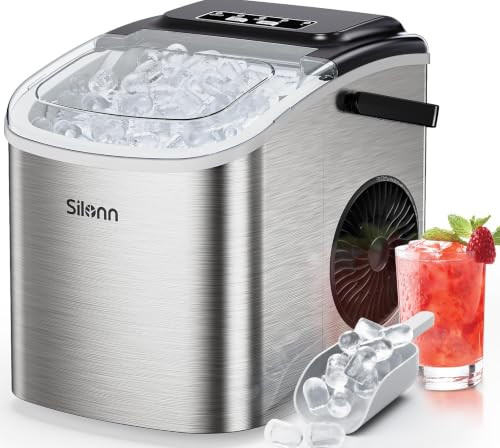 Silonn IJsmachine met zelfreinigende functie, produceert 12 kg ijs per 24 uur, inclusief ijsschep en mand