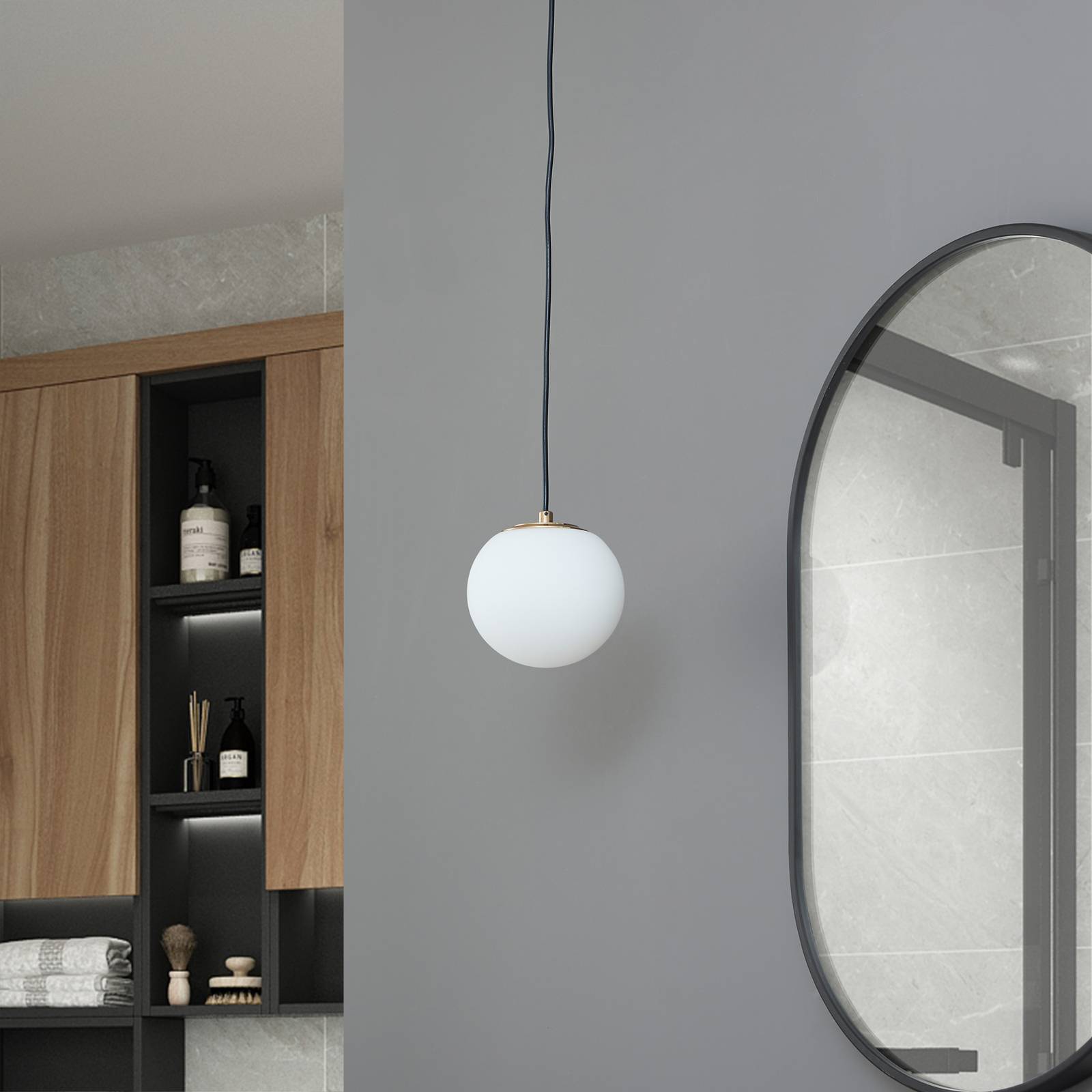 Glass Pendant Light Bidolo Lucande, dimmable, Brass / gold, Bathroom, Glass, Ceiling Light