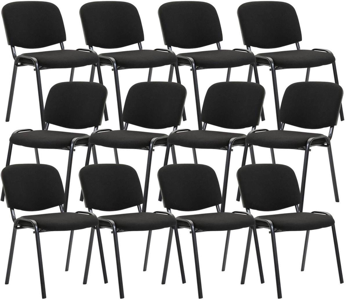 CLP Ken Set van 12 Stapelbare Eetkamerstoelen - Zwart Stof