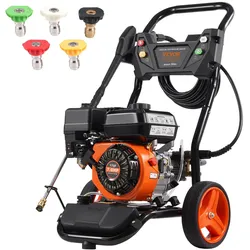 VEVOR Benzin-Hochdruckreiniger, 3950 PSI 10 L/min, 2,6 GPM Terrassenreinger mit Kupferpumpe, Hochdruckpistole & Verlängerungsstab, 5-Düsen-Set, für Autos, Zäune, Häuser, Einfahrten, Terrassen