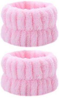 Inspire Curations Reusable Spa Wrist Washbands Soft Microfiber Wristbands For Face Washing & Sports pink