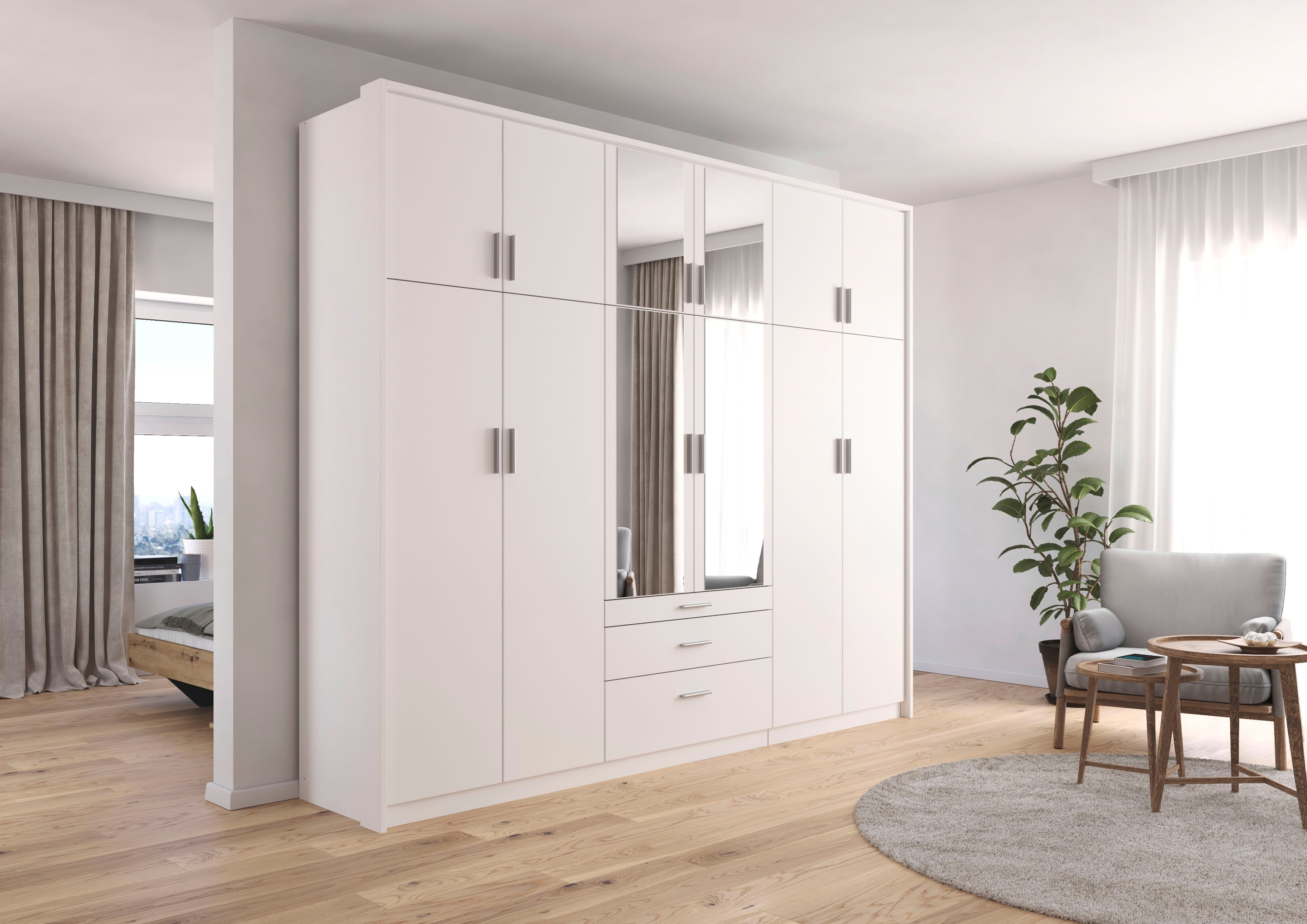 Kleiderschrank RAUCH "Schrank Drehtürenschrank Garderobe Ankleide Schlafzimmer HILDESHEIM", weiß (alpinweiß), B:275cm H:231cm T:58cm, Holzwerkstoff, Schränke, Kleiderschrank, oberste Schublade mit praktischer Facheinteilung MADE IN GERMANY