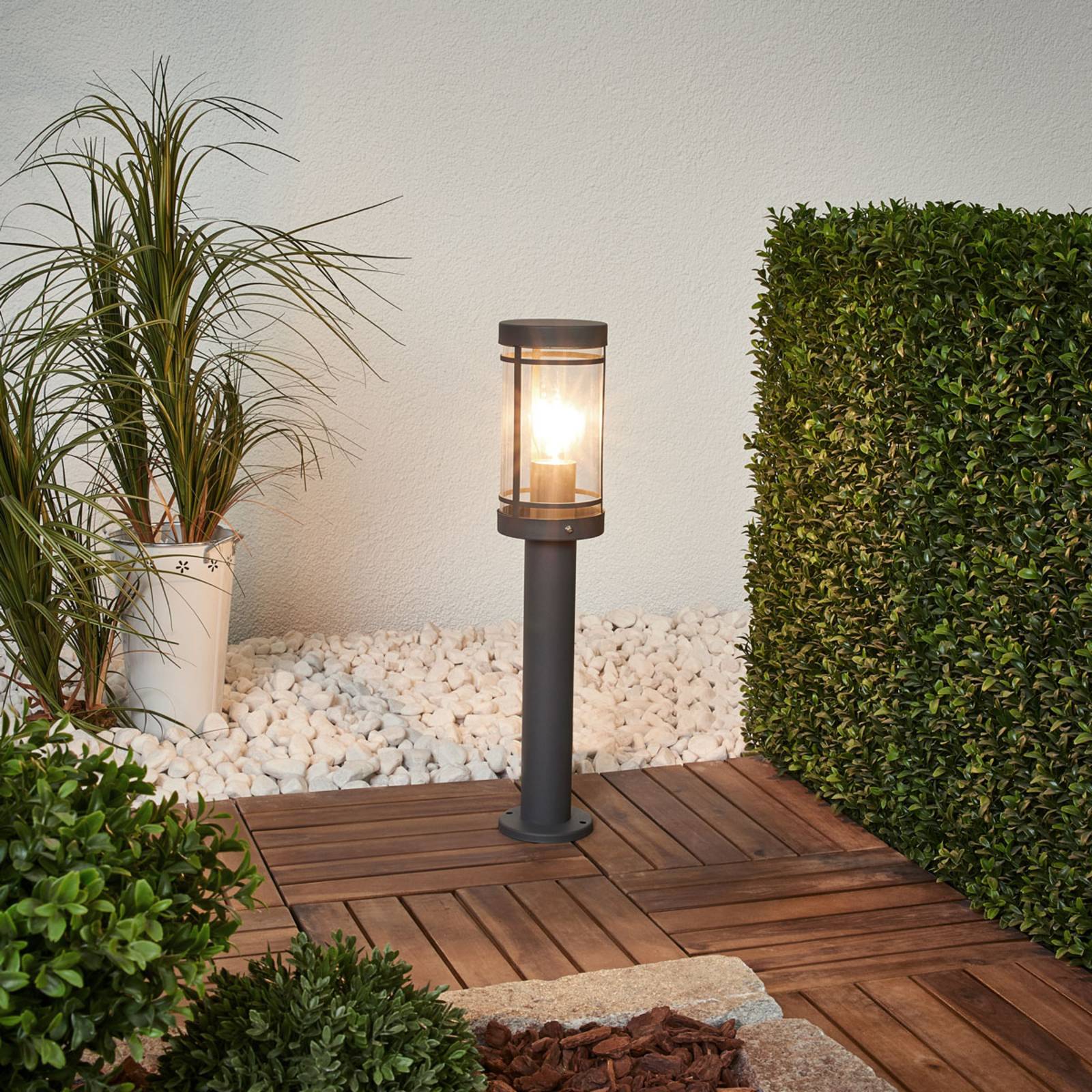Lindby Djori pillar light, 50 cm, anthracite, stainless steel, E27, Alu / grey / zinc, Stainless steel, Modern, Outdoor lights