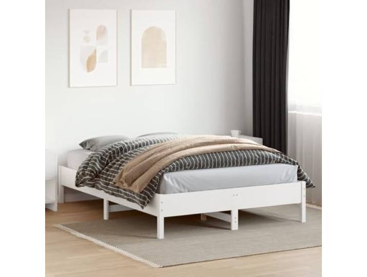 KTHLBRH Einzelbett weiß 120 x 200 cm Massivholz Kiefer Lattenrost aus Sperrholz, stabile Beine, stabile Struktur, keine Matratze