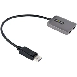 StarTech com DP to Dual HDMI MST HUB - Dual HDMI 4K 60Hz - DisplayPort Multi Monitor Adapter with 1f (DisplayPort, HDMI), Video Adapter, Schwarz, Grau
