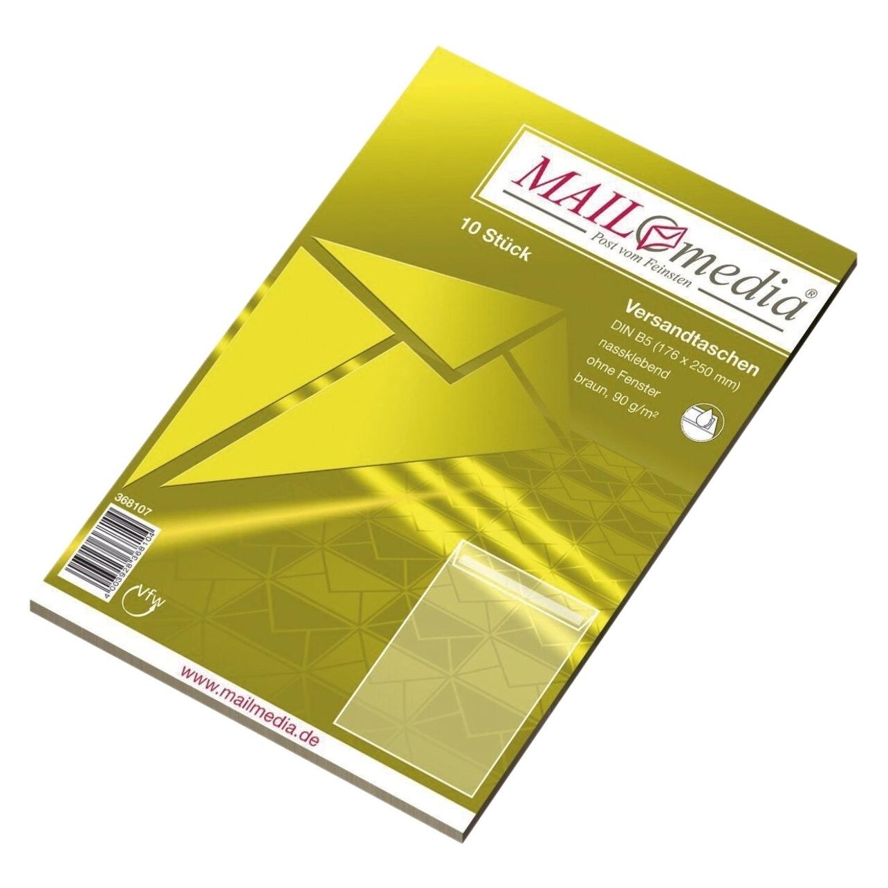 Mailmedia Versandtasche Natron braun, B5, ohne Fenster (10 Stk.) (30002478)