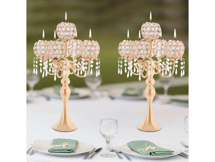 Bougeoir candélabre 2 pièces, candélabre de table en métal à 5 bras pour pièce maîtresse de mariage, accessoire de dîner aux chandelles, décoration de la maison
