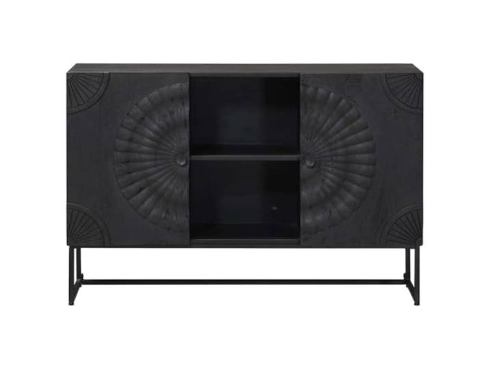 KTHLBRH Sideboard Schwarz 105 x 30 x 68 cm, Massivholz Mango 2 Türen, Aufbewahrungsschrank für Wohnzimmer, Esszimmer, Montage erforderlich