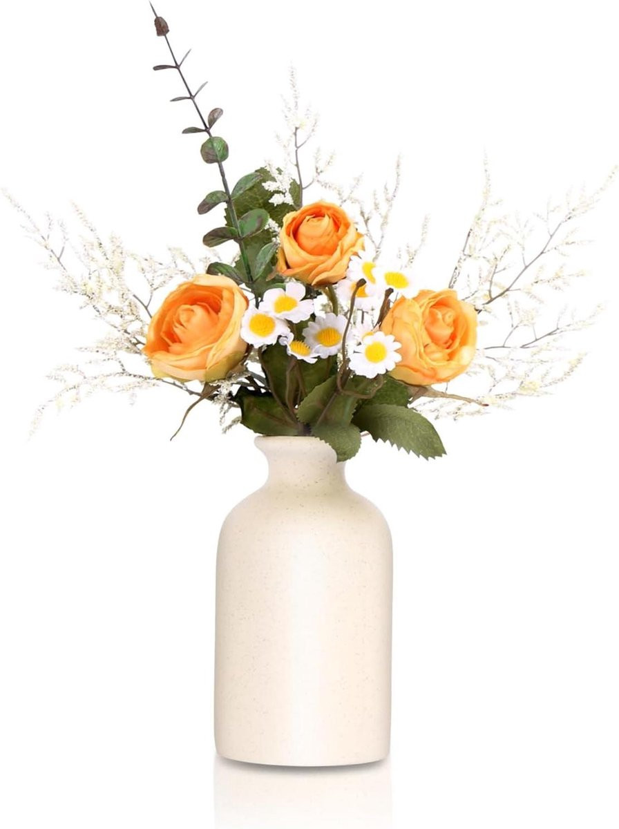 Set van 2 veelkleurige kunstbloemen met vaas voor decoratie van je huis