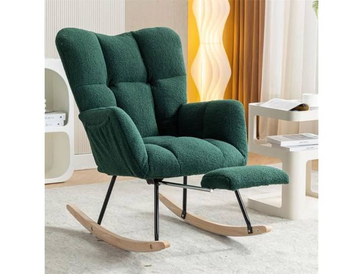 Fauteuil à bascule - DREAMMESPACE - Tissu Teddy - Vert - 1 place - Style Scandinave