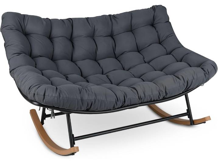 Fauteuil À Bascule Double Papasan Pour 2 Personnes\, Causeuse Métallique Surdimensionné De 320 Kg Avec Coussin Épais\, Fauteuil Œuf À Bascule\, Noir