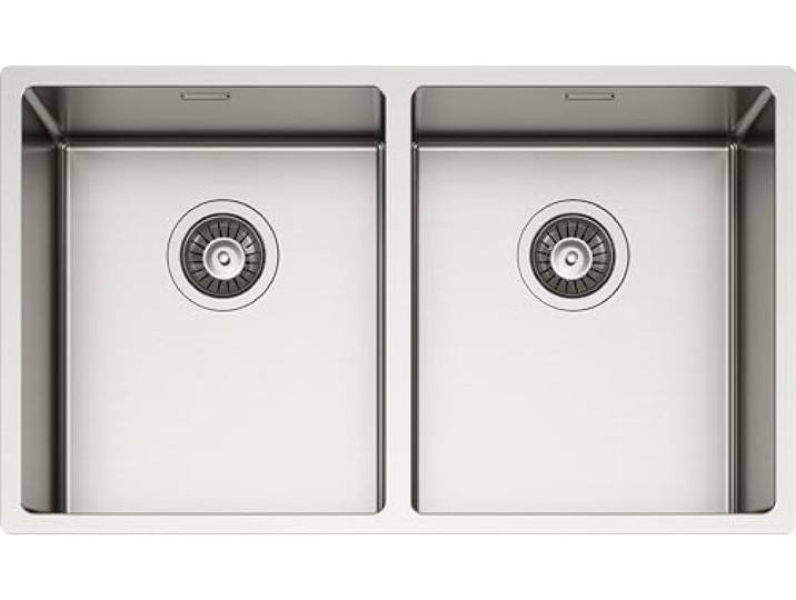 SCHOCK Küchenspüle NEW TECHNICK N200 Edelstahl 304, 745 x 440 cm, Innenbecken 2 x 340 x 400 cm, Spüle 2 Becken aus gebürstetem Edelstahl, kombinierbar mit Mischbatterien, Herdplatten und Öfen