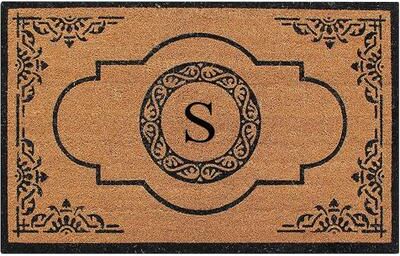 A1 Home Collections Natural Coir and PVC backing Monogram Doormat Outdoor Front Door Mat