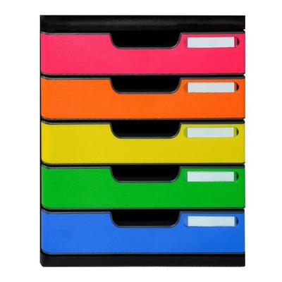 Exacompta 301798D 1x Schubladenbox MODULO A4, 5 geschlossene Laden - Regenbogen
