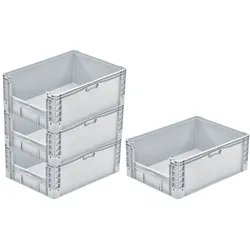 PROREGAL 4x Euro-Norm Großbehälter Insight | HxBxT 32x60x80cm | 133 Liter | Grau  | Eurobehälter, Transportbox, Transportbehälter