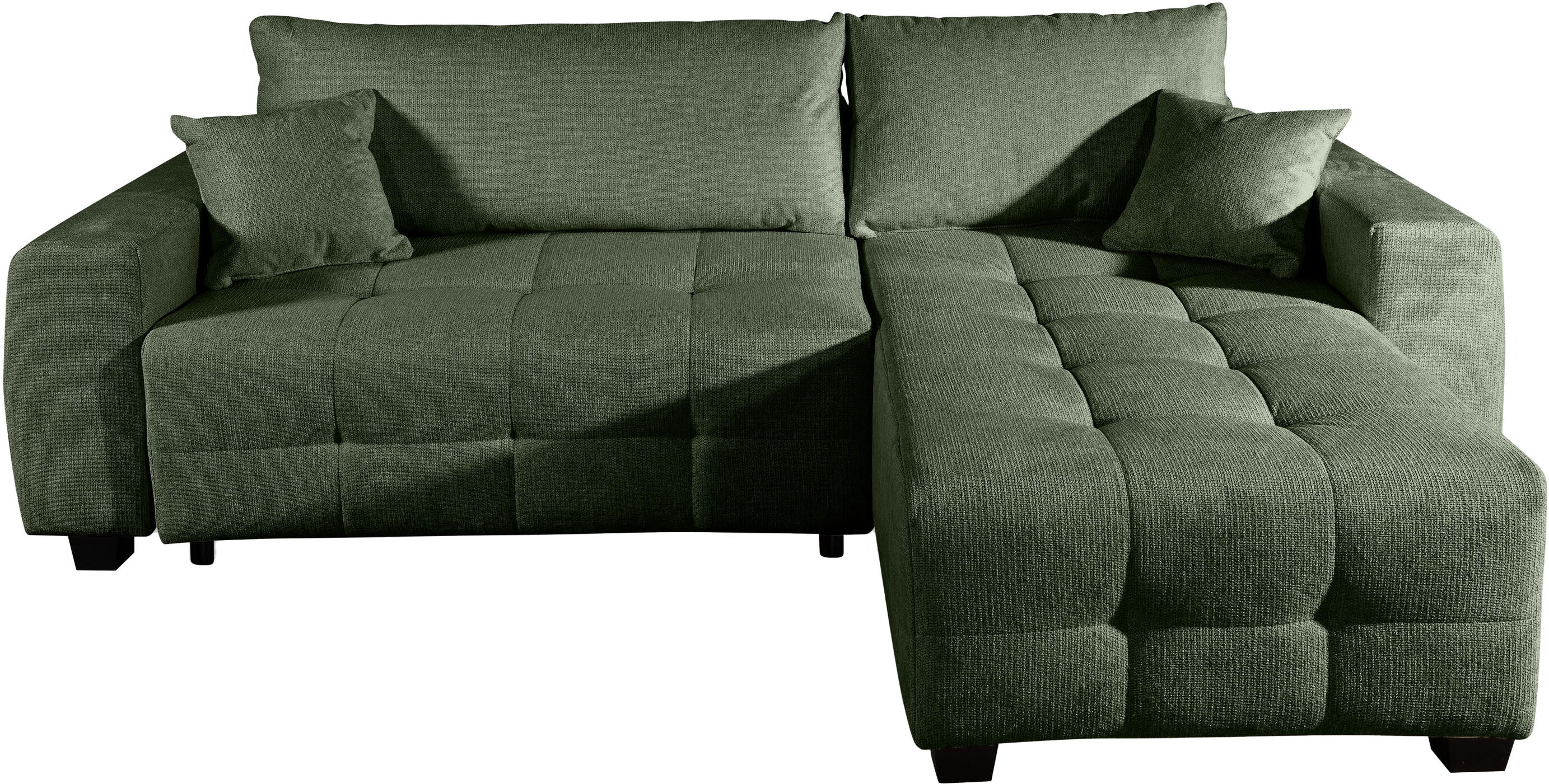 Ecksofa OTTO HOME "Bella Couch L-Form, B: 234 cm, Zierkissen inklusive", grün, B:234cm H:87cm T:162cm, 100%Polyester, Sofas, Ecksofa, mit Schlaffunktion & Bettkasten, Wohnkomfort
