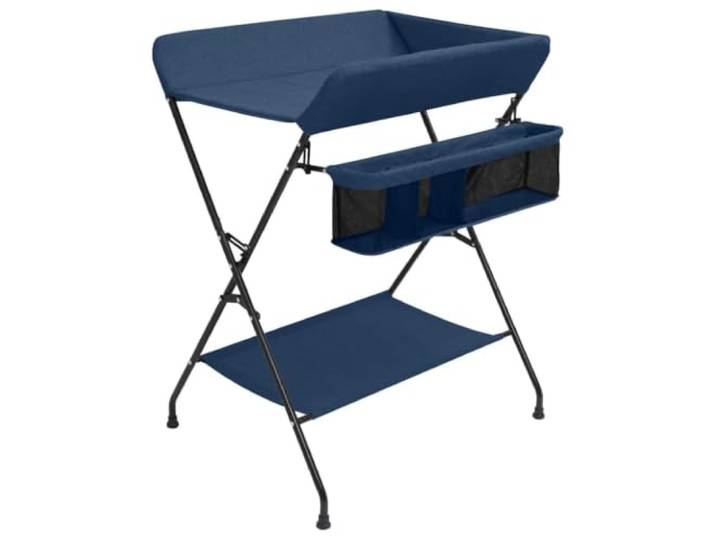 HKPWRBFG Klappbarer Wickeltisch, Eisen Baby Wickelkommode Marineblau Platzsparend zusammenklappbar, Mit praktischen Seitenfächern, Integrierte Ablage