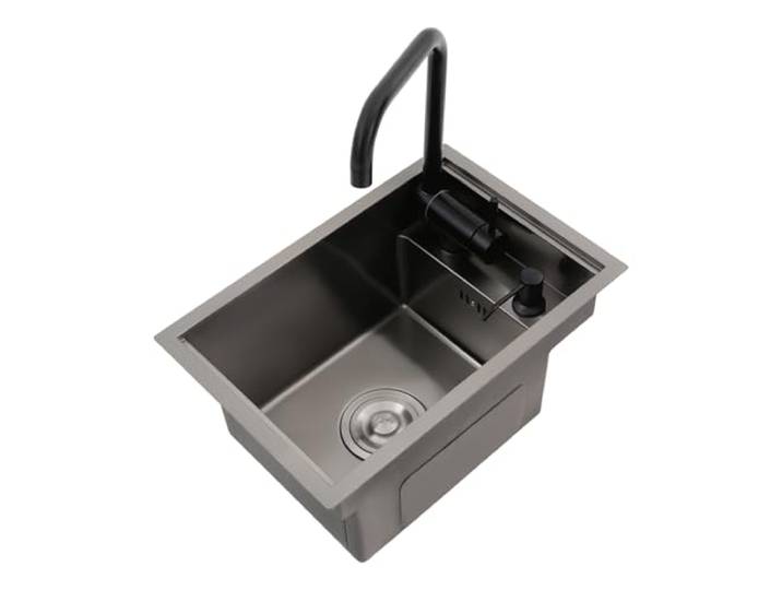 Versteckte Waschbecken 45x30x23cm, 1 Becken Spülbecken mit Abdeckung, Rechteckspüle, Einbauspüle mit Klappbarer Wasserhahn 360° drehbar, 304 Edelstahl Spüle für Küche, Bars, Café, Restaurant
