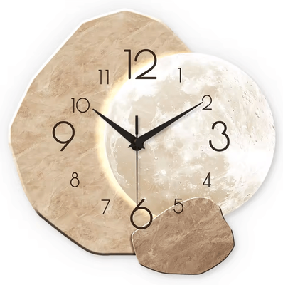 Uplift Curations Modern Wooden Moon Wall Clock Silent Quartz Minimalist Wall Decor For Bedroom & Living Room 14inch