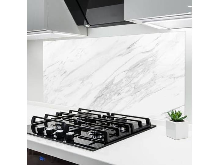ARTHUB® Küchenrückwand aus Glas 60x150 cm, 4mm ESG Spritzschutz, Glasplatte, Herdspritzschutz, Wandschutz für Herd, Hartglas, Abstrakte, Marmor, Light Grey Marble